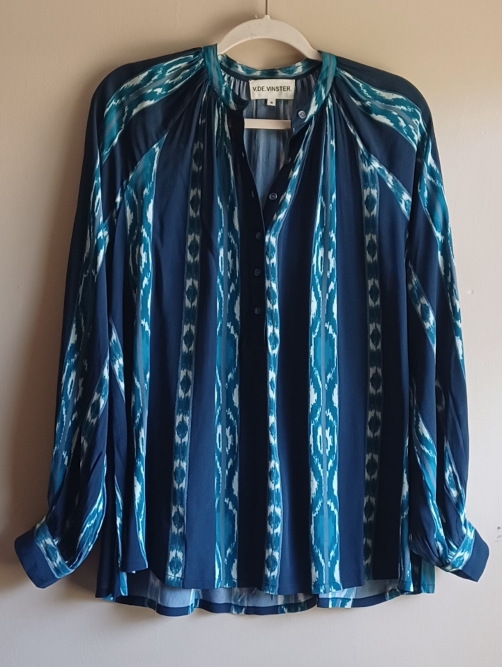 V.DE.VINSTER Blouse 100% Viscose Navy Blue/teal S